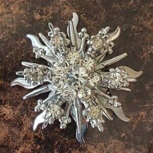 Four-Tiered White Rhinestone Starburst Snowflake Brooch Pendant